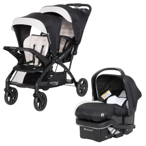Baby Trend Sit N' Stand Tandem Double Stroller 2.0 DLX and EZ-Lift Plus Car Seat Set with 5 Point Safety Harnesses and Cozy Cover, Modern Khaki