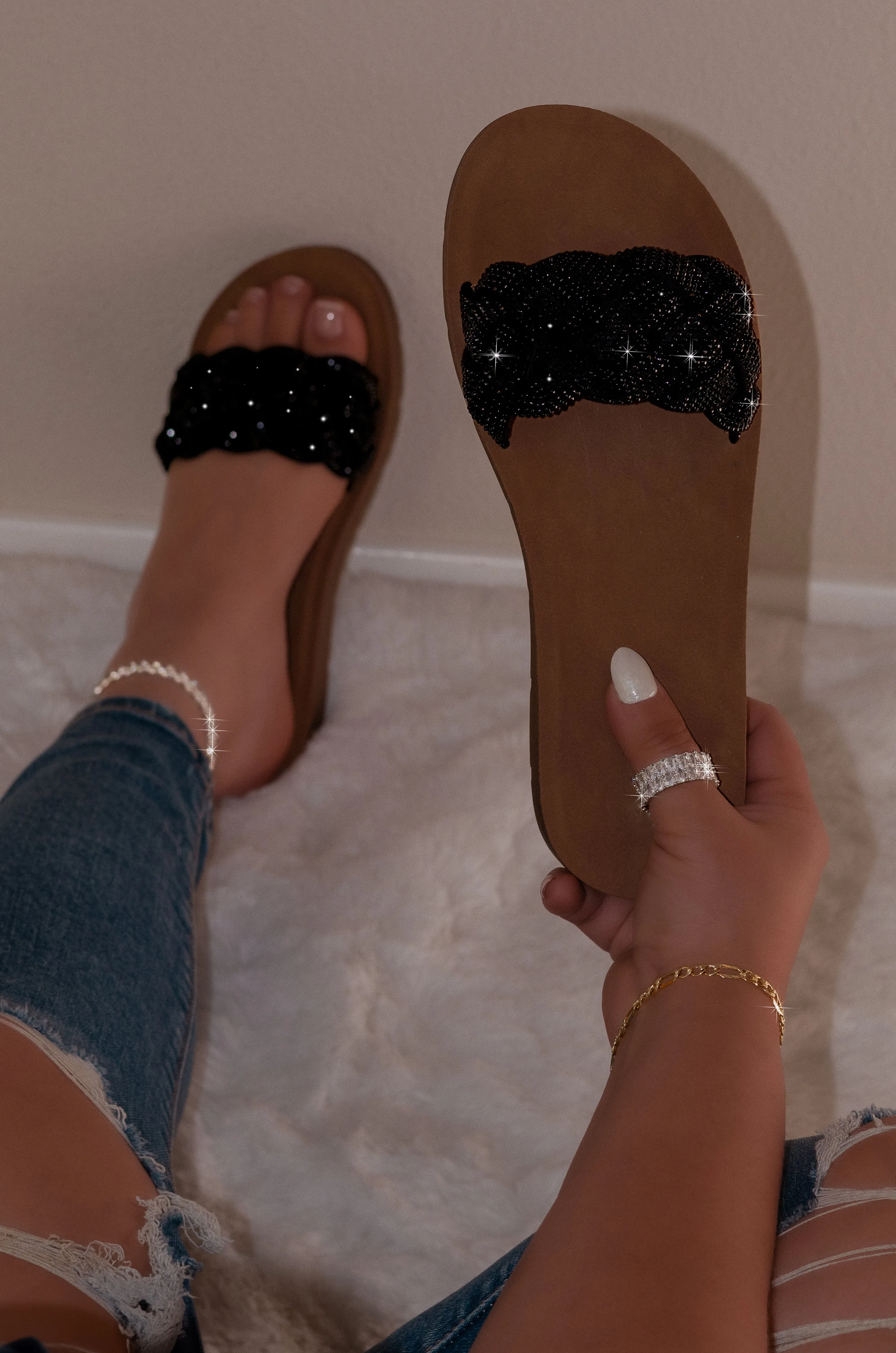 Babylon - Women’s Sparkling Strap Sandals, Cushioned Footbed & Easy Slip-On Design, Ideal for Casual Outings or Vacations