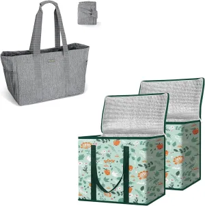 BALEINE 2Pk Insulated Reusable Grocery Bags  Soft 9 Gallon Extra Large Utility Tote