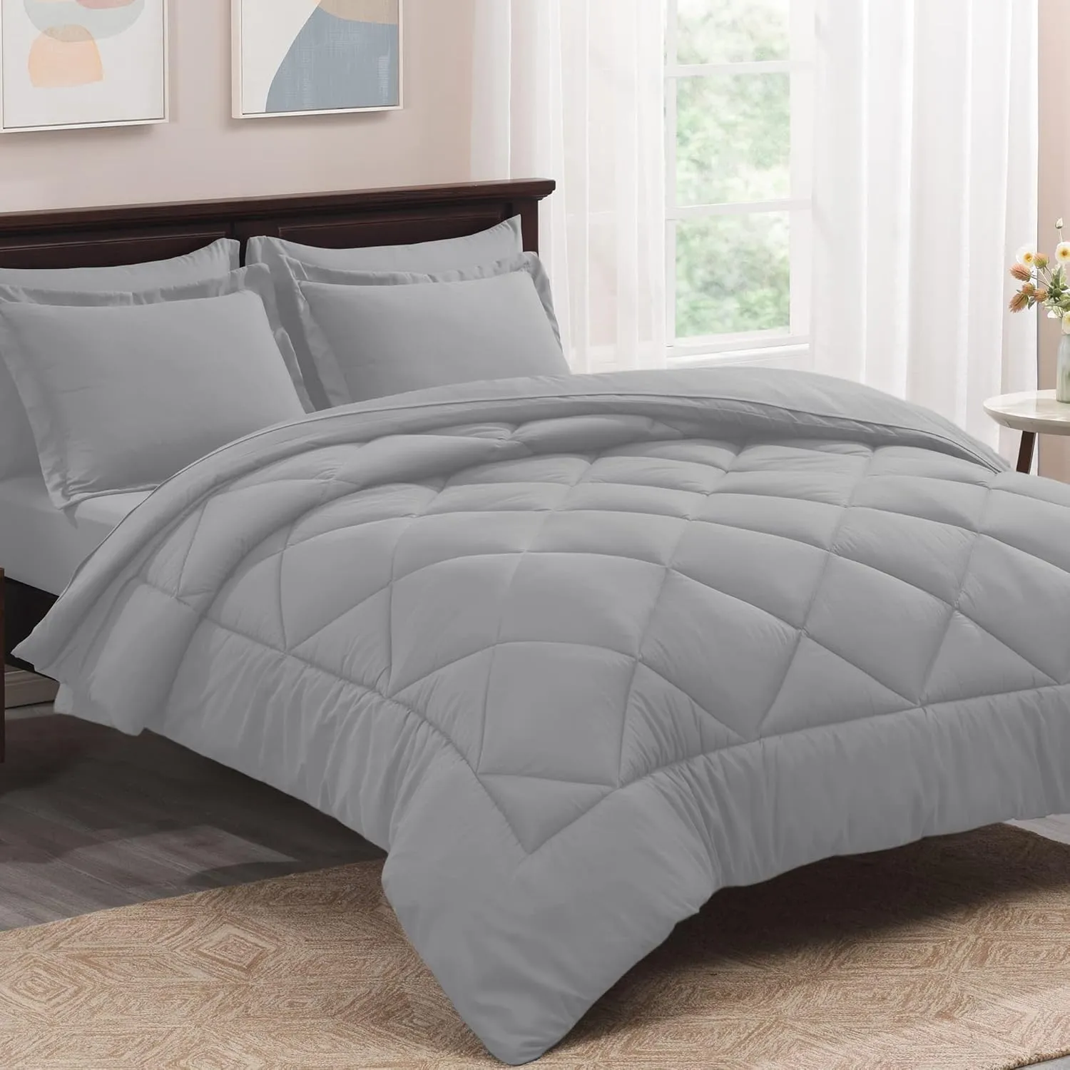 Basic Beyond King Size Comforter Set with Sheets - 7 Pieces King Size Bed in a Bag, Grey Comforter King Set Bedding Sets with Comforter, Flat Sheet, Fitted Sheet, Pillowcases & Shams