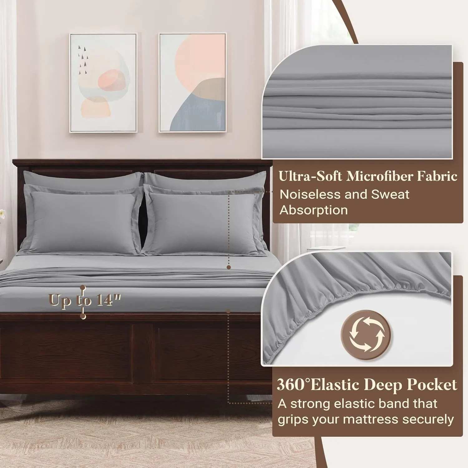 Basic Beyond King Size Comforter Set with Sheets - 7 Pieces King Size Bed in a Bag, Grey Comforter King Set Bedding Sets with Comforter, Flat Sheet, Fitted Sheet, Pillowcases & Shams