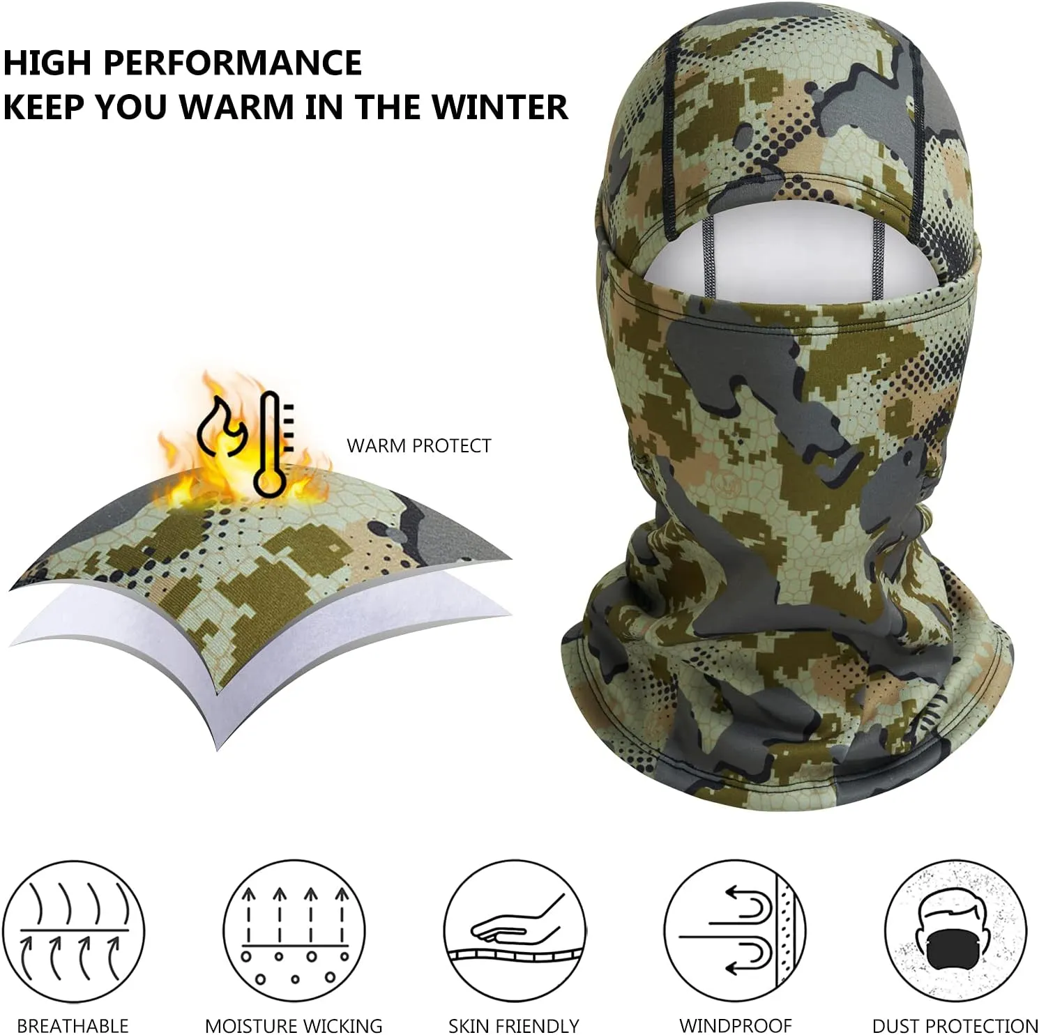 BASSDASH Winter Balaclava Fleece Ski Mask Ninja Hood Neck Warmer Fishing Hunting