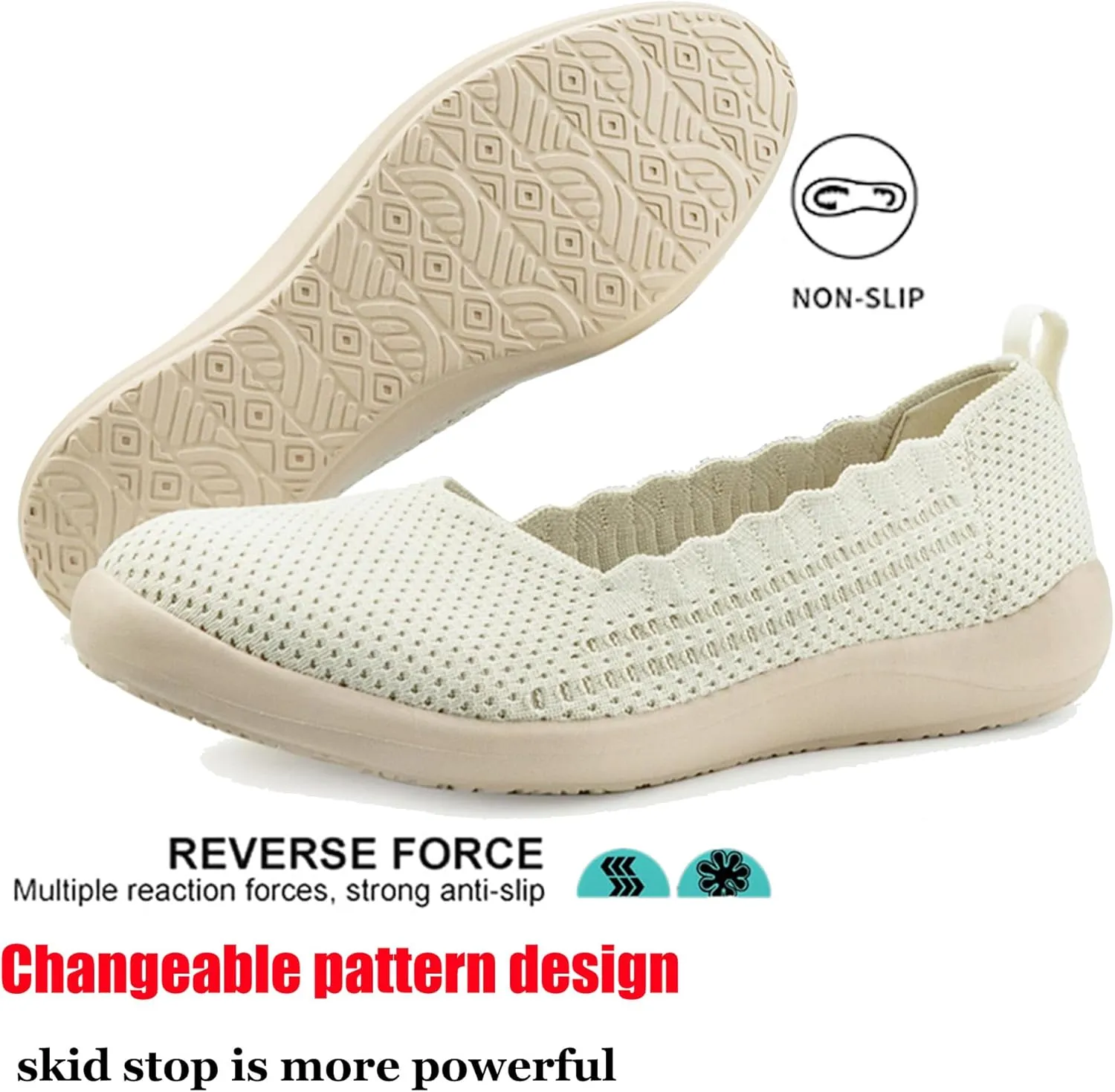 Bealin Womens Flats Round Toe Ballet Shoes Slip on Walking Shoes Comfort Dress Knit Low Wedge
