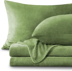 BEDELITE Flannel Sheets Full Size Green - Super Soft Fleece Sheets Set Fluffy Extra Plush, 4 Piece(Include Fitted Sheet, Flat Sheet, 2 Pillowcases)