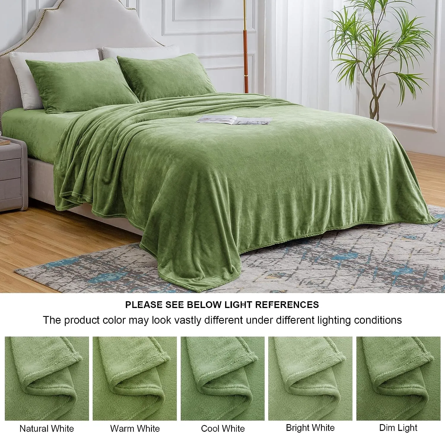 BEDELITE Flannel Sheets Full Size Green - Super Soft Fleece Sheets Set Fluffy Extra Plush, 4 Piece(Include Fitted Sheet, Flat Sheet, 2 Pillowcases)
