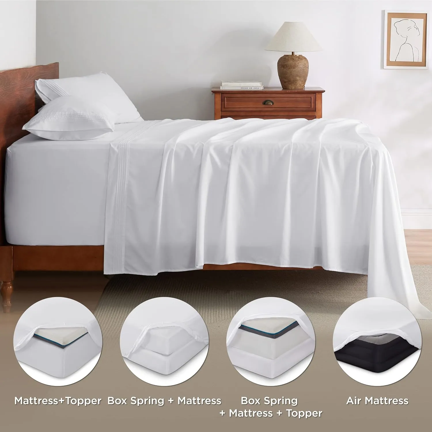 Bedsure Deep Pocket Twin Sheets Set - Fits Mattresses Up to 21 Inches Thick -3 Piece GentleSoft Bed Sheets, Moisture Wicking, Soft & Cooling Bedsheet & Pillowcases, Easy & Secure Fit, White
