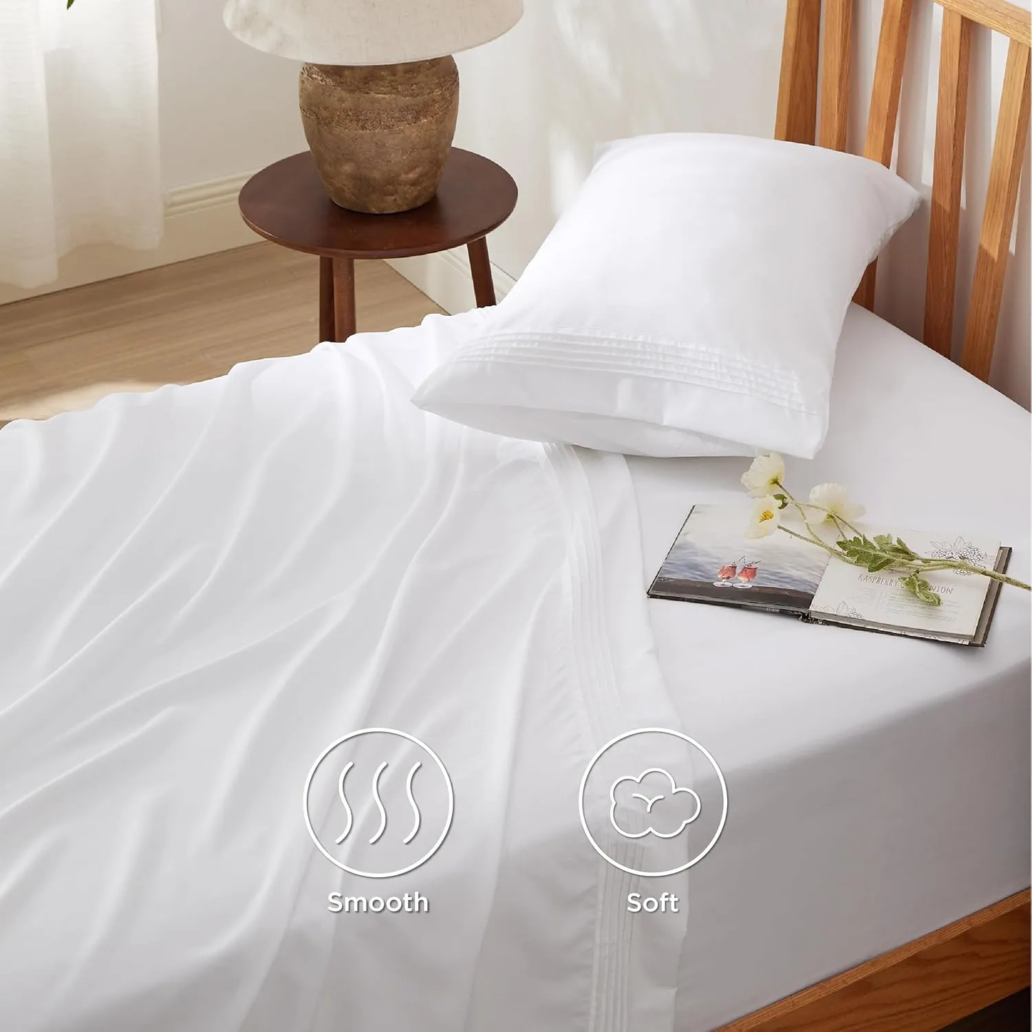 Bedsure Deep Pocket Twin Sheets Set - Fits Mattresses Up to 21 Inches Thick -3 Piece GentleSoft Bed Sheets, Moisture Wicking, Soft & Cooling Bedsheet & Pillowcases, Easy & Secure Fit, White