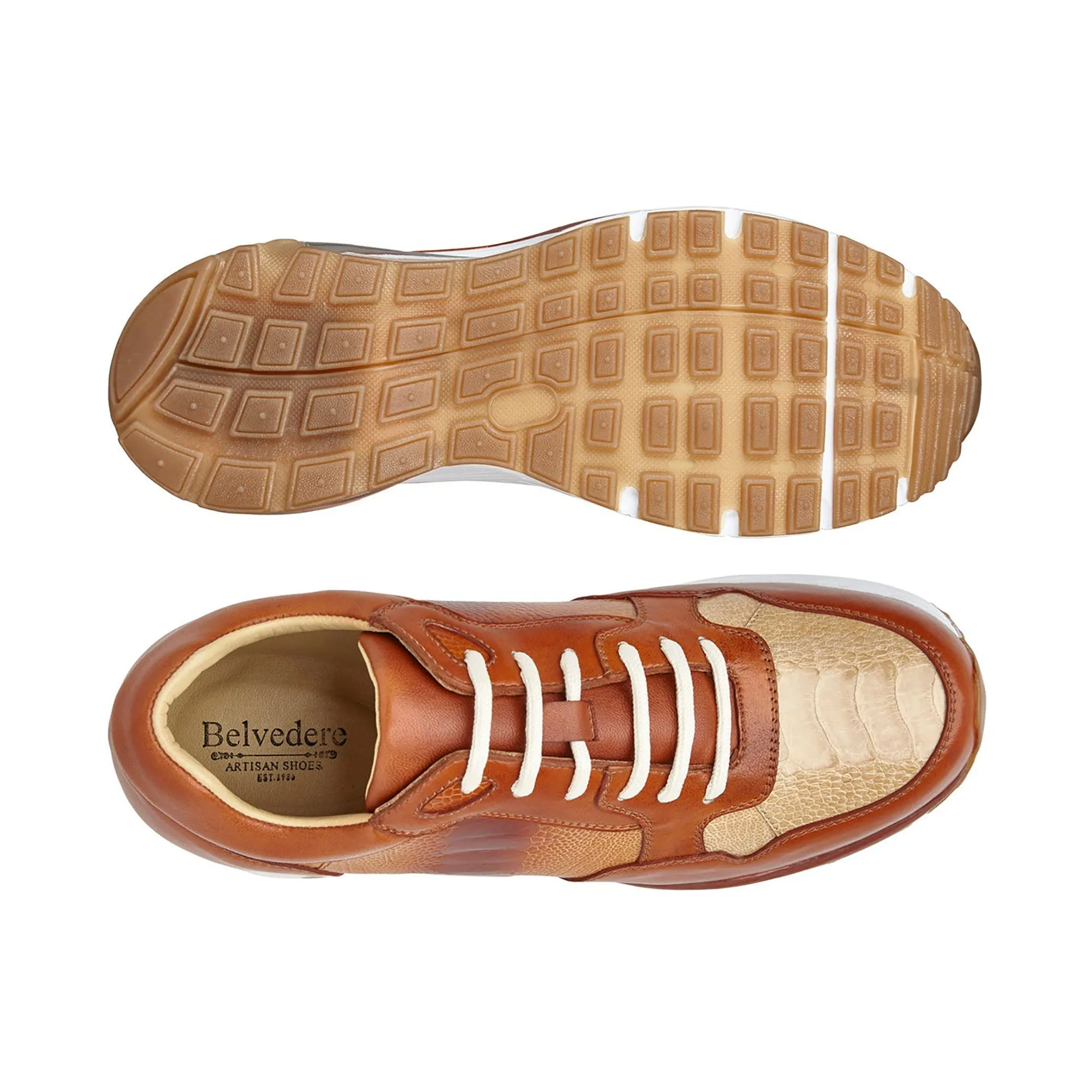 Belvedere Gino in Antique Brandy / Bone Genuine Ostrich Leg and Soft Calf Sneaker