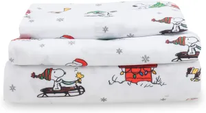 Berkshire Blanket Peanuts® Kids Sheet Set Twin Size - 3 Pieces,Cute Character Snoopy Printed Soft Microfiber Bed Sheets,Holiday Helpers Sheet White