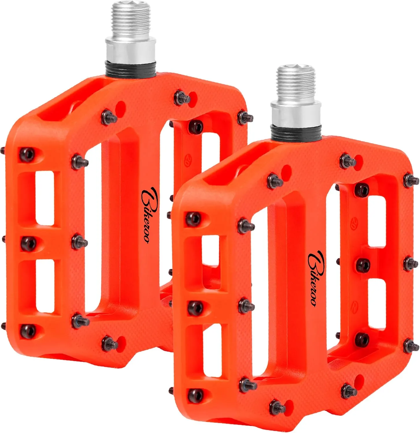 Bikeroo Mountain Bike Pedals - Nylon Fiber MTB Pedals for Mountain and Road Bikes - Flat Platform Bicycle Pedal for Adults -