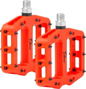 Bikeroo Mountain Bike Pedals - Nylon Fiber MTB Pedals for Mountain and Road Bikes - Flat Platform Bicycle Pedal for Adults -