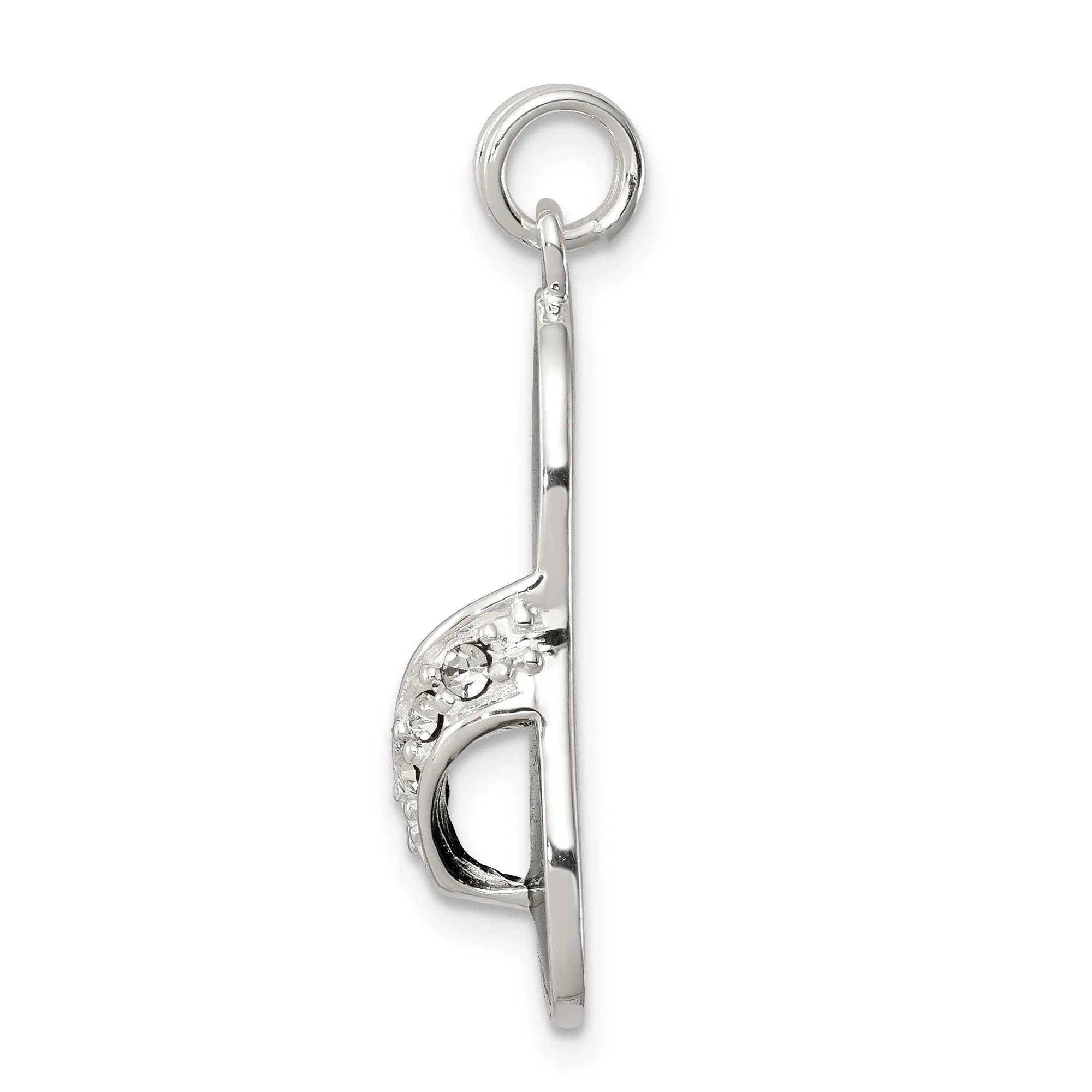 Black Enamel Flip Flop With CZ Charm Pendant in Real 925 Sterling Silver