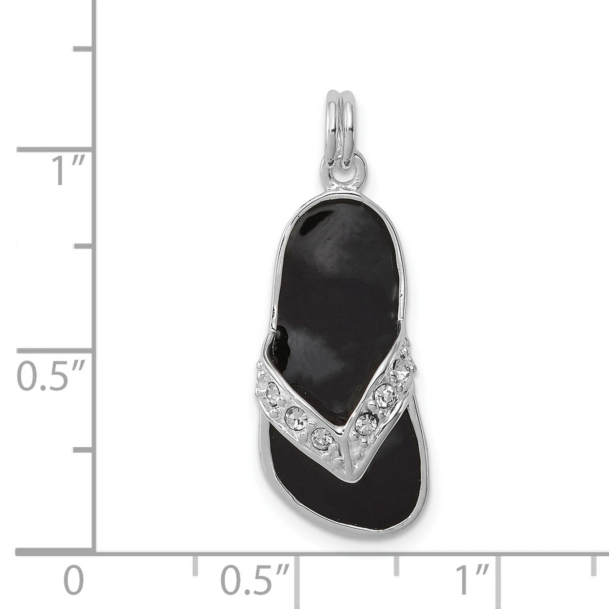 Black Enamel Flip Flop With CZ Charm Pendant in Real 925 Sterling Silver
