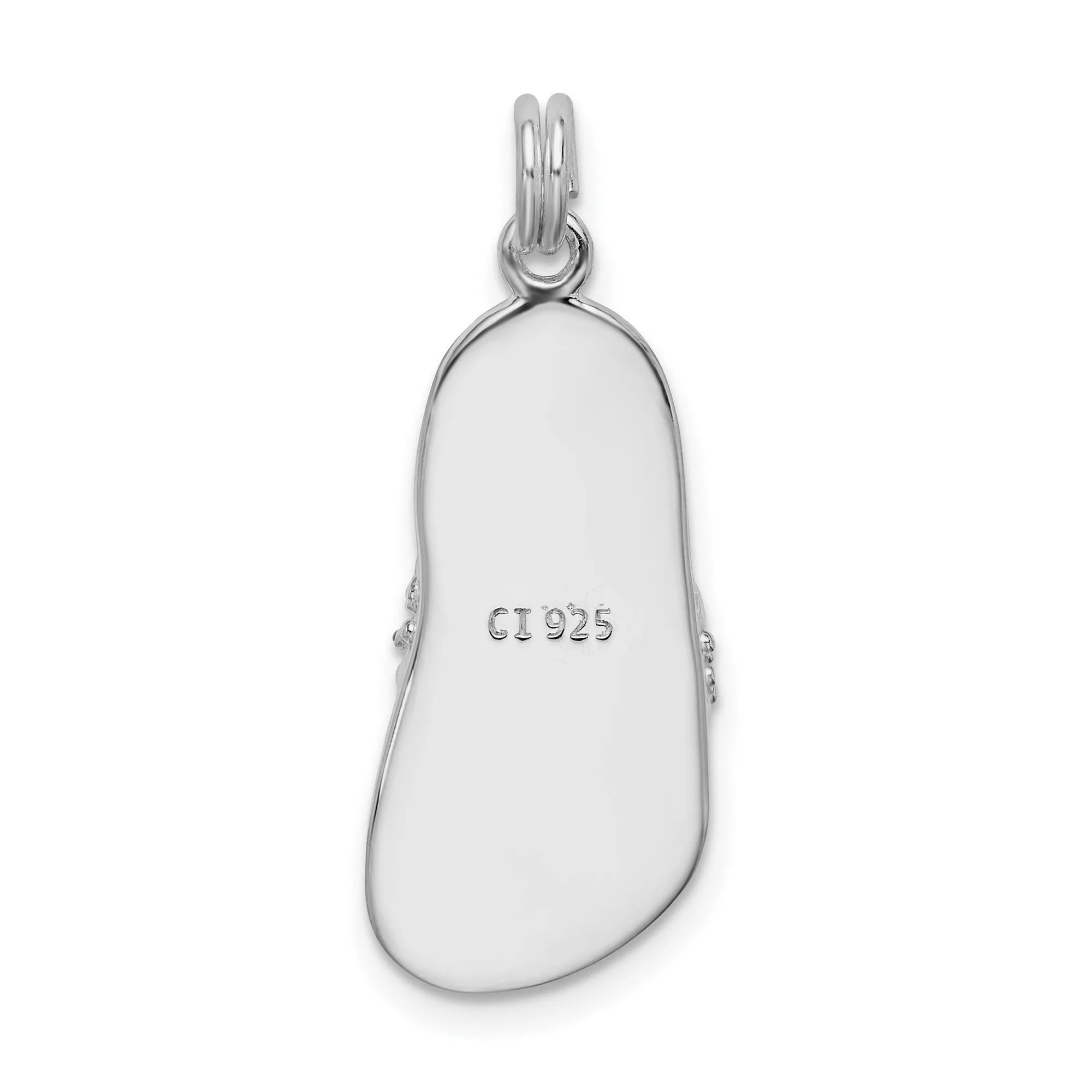 Black Enamel Flip Flop With CZ Charm Pendant in Real 925 Sterling Silver
