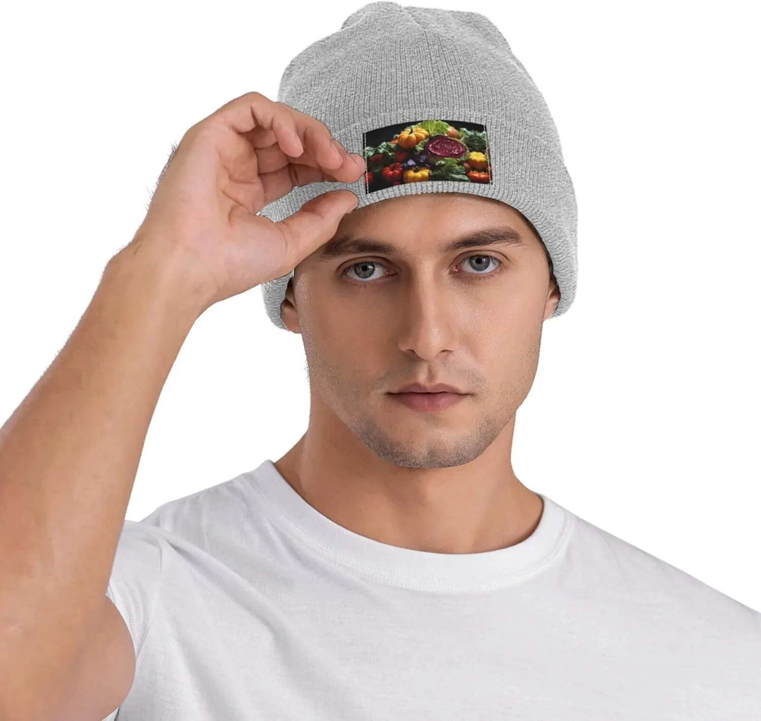 Black Knit Hat Cap Fresh Cabbage Pattern Soft Good Elasticity Suitable for Outdoor Sports