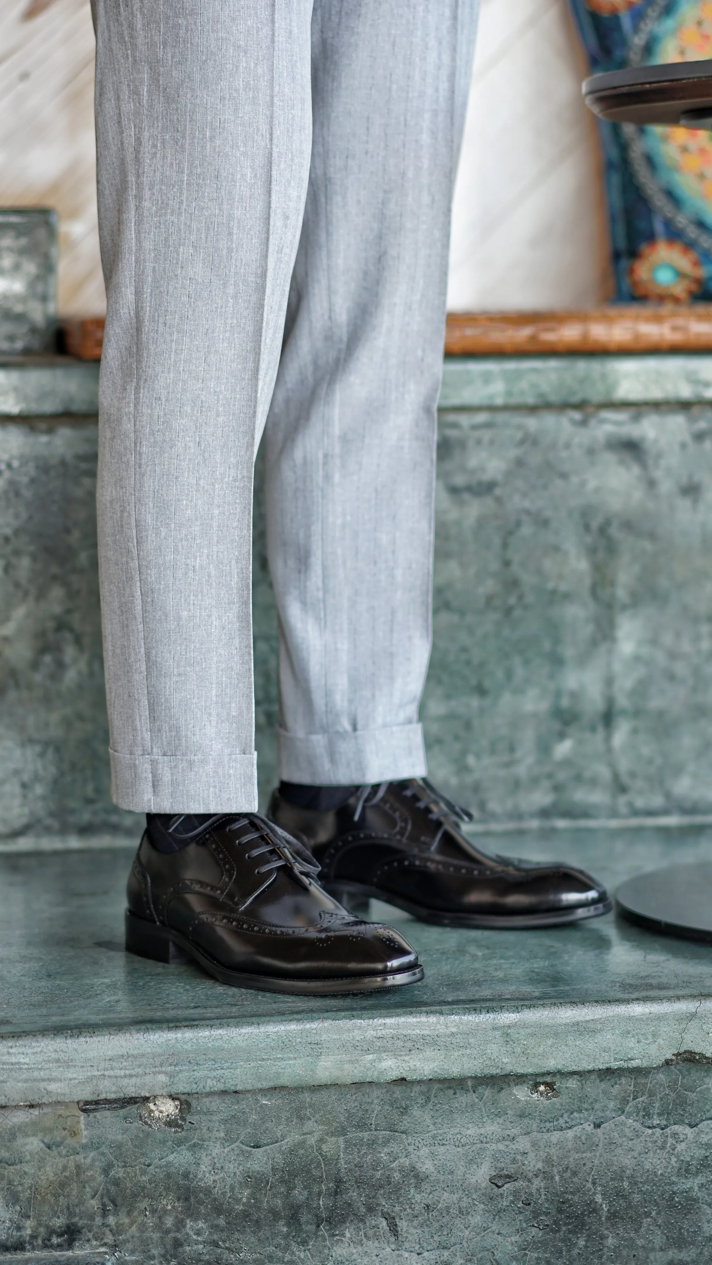 Black Wingtip Brogue Derby Shoes for Men