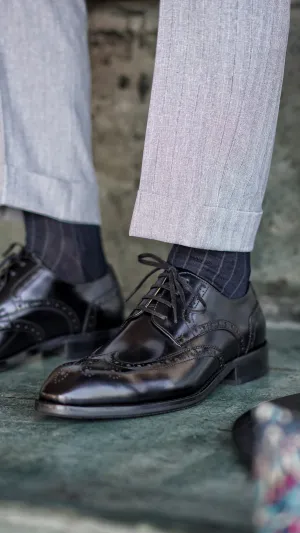 Black Wingtip Brogue Derby Shoes for Men