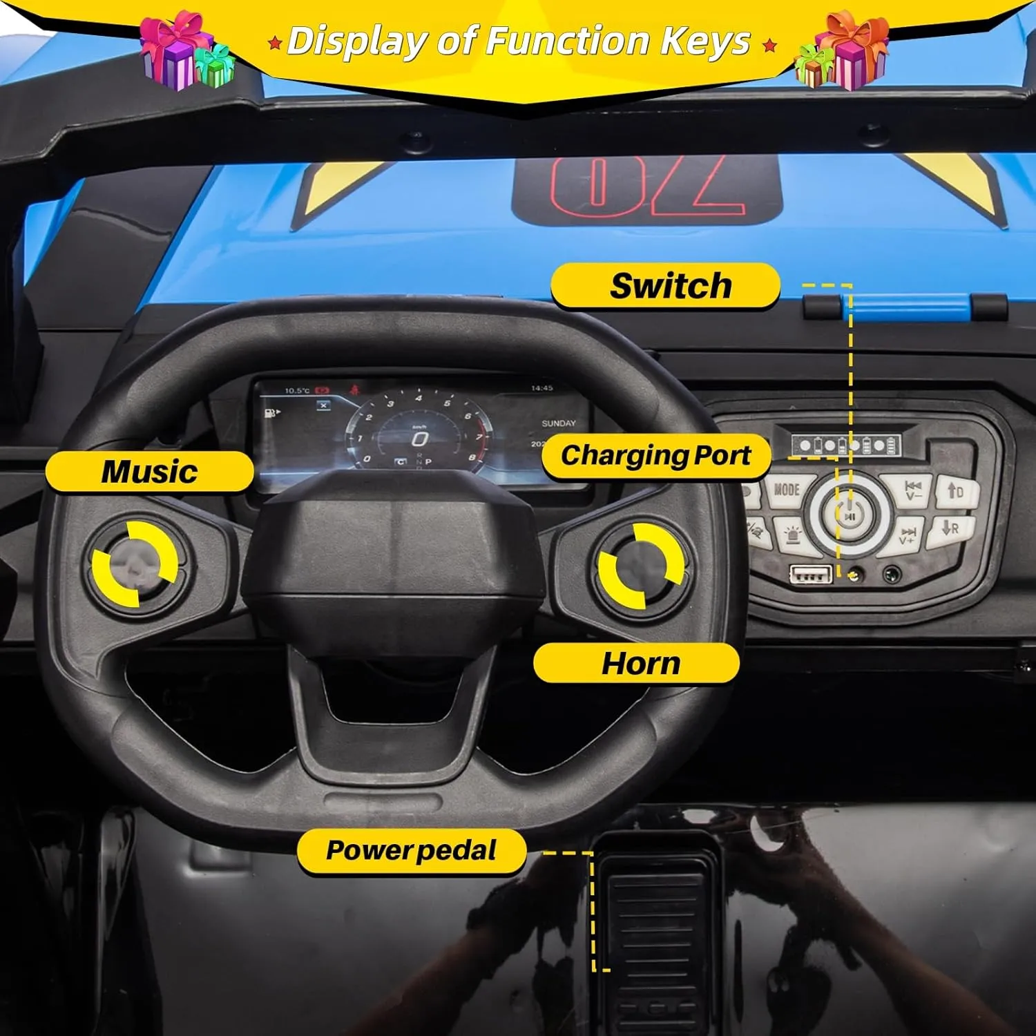 Blitzshark 24V 2 Seater Kids Ride On Electric Car, 2WD UTV Ride On Toys for Kid with Rmote Control, Ride on UTV Four-Wheel Suspension, Power Wheels for Kids, Bluetooth,MP3, Music, Blue