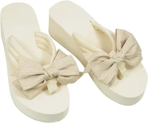 Bowknot Flip Flop for Women Cushioned Wedge Sandals Cute Gothic Lolita