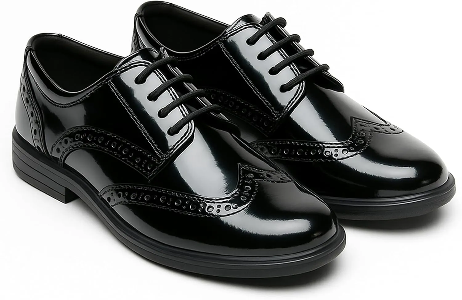 Boys’ Patent Derby Dress Shoes, Wingtip Brogue Lace-Up Wedding Prom Formal Footwear