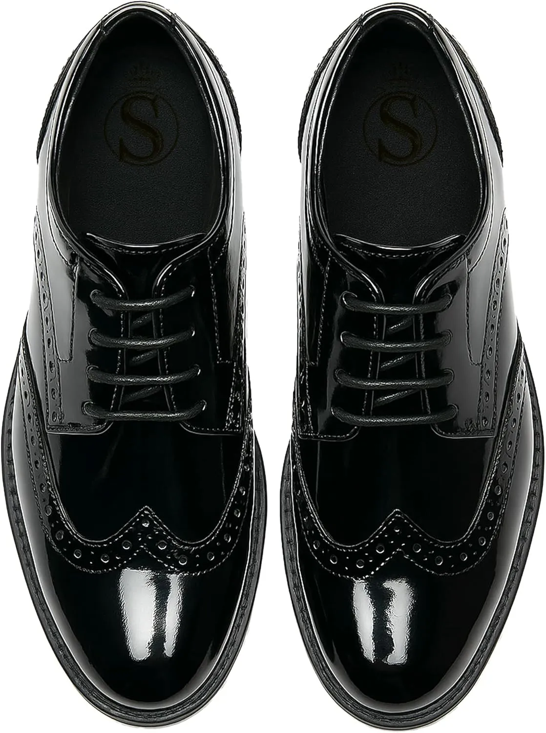 Boys’ Patent Derby Dress Shoes, Wingtip Brogue Lace-Up Wedding Prom Formal Footwear