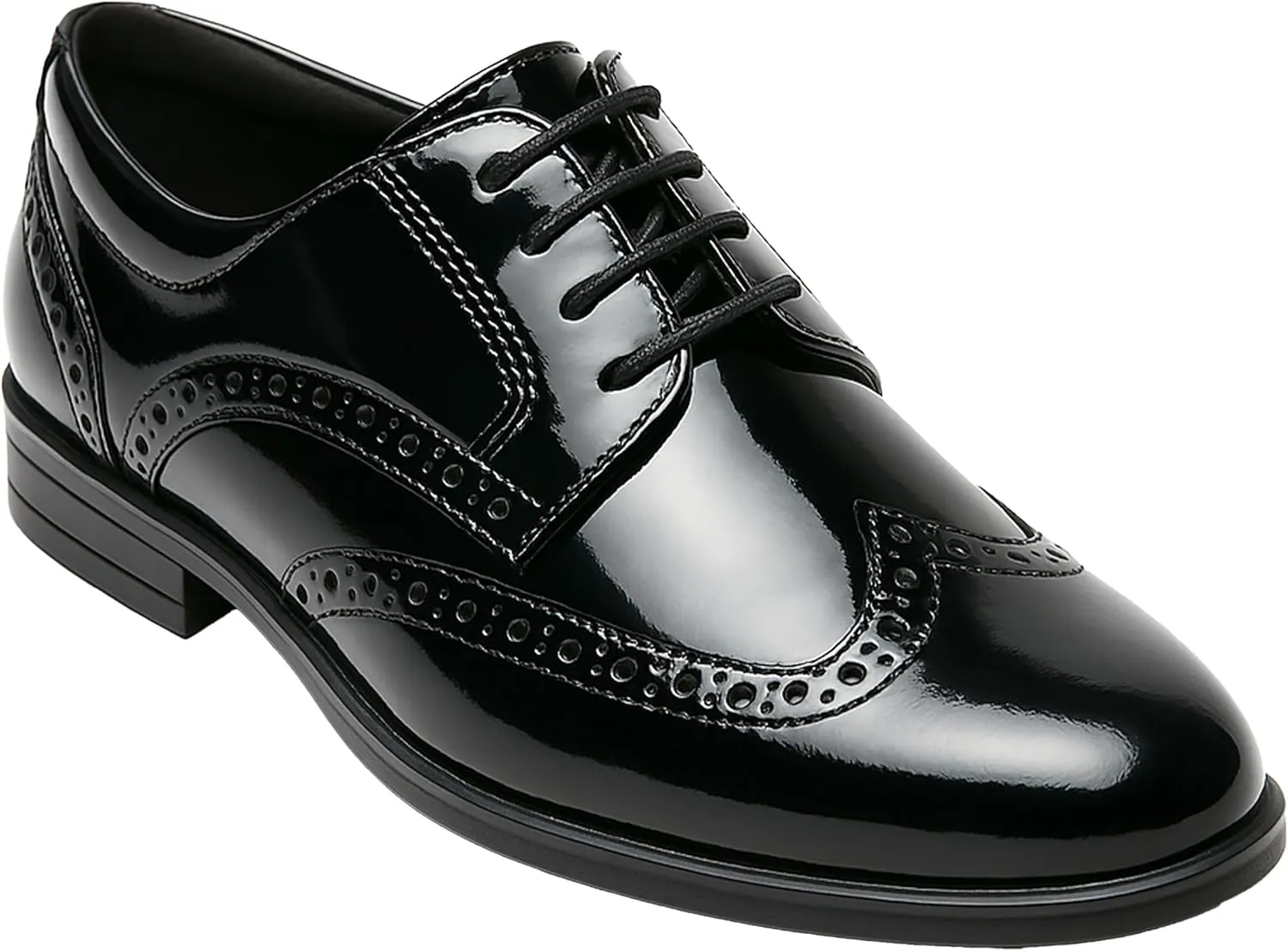 Boys’ Patent Derby Dress Shoes, Wingtip Brogue Lace-Up Wedding Prom Formal Footwear