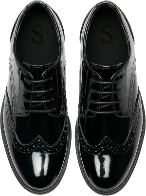 Boys’ Patent Derby Dress Shoes, Wingtip Brogue Lace-Up Wedding Prom Formal Footwear