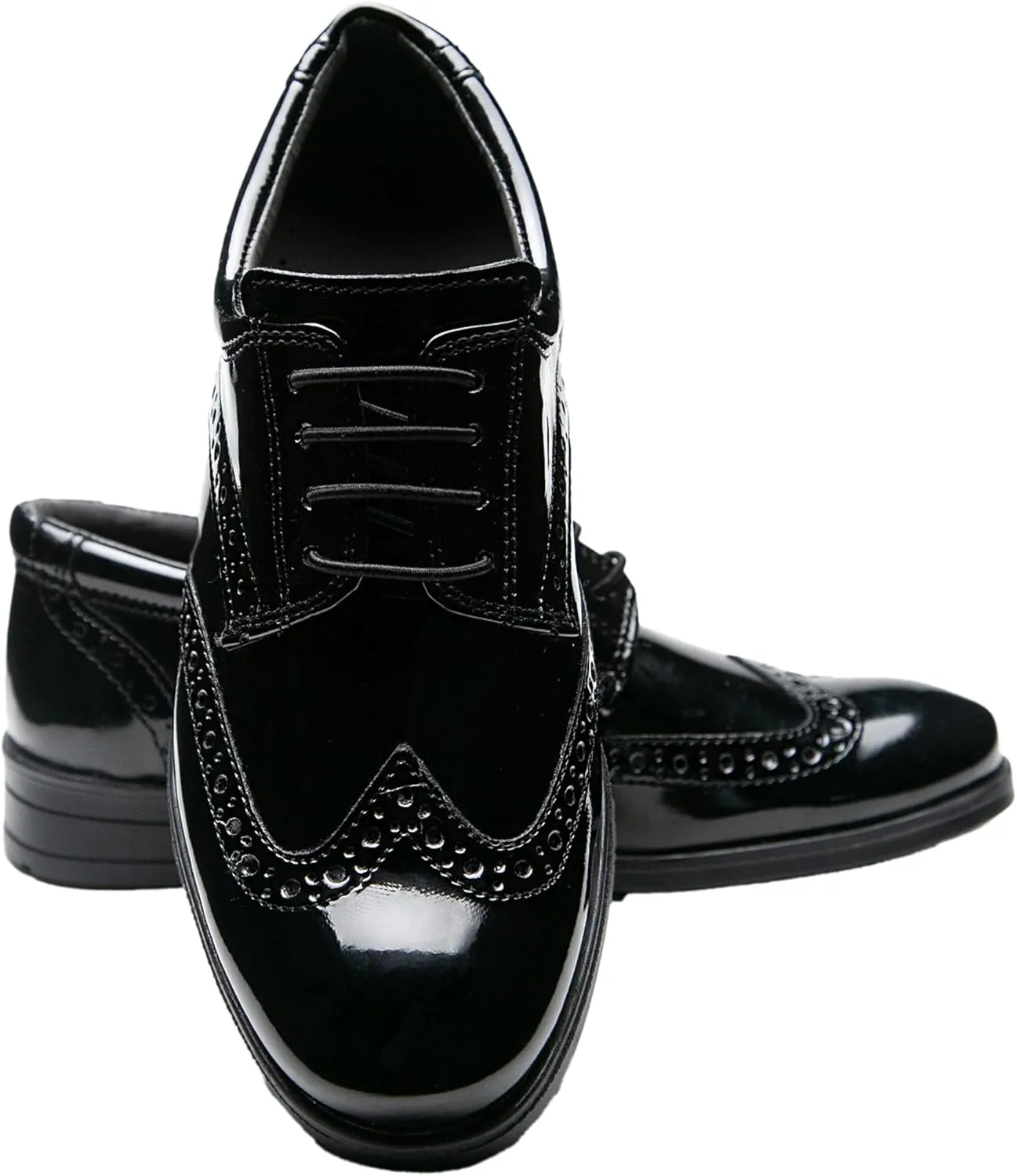 Boys’ Patent Derby Dress Shoes, Wingtip Brogue Lace-Up Wedding Prom Formal Footwear