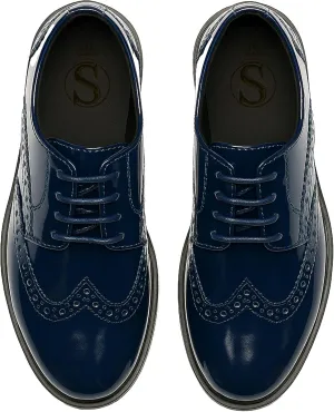 Boys’ Patent Derby Dress Shoes, Wingtip Brogue Lace-Up Wedding Prom Formal Footwear
