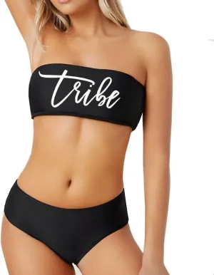 Bride Women 2 Pieces Bandeau Bikini Squad Swimsuits Off Shoulder High Waist Wifey Cheeky Bikinis Set…