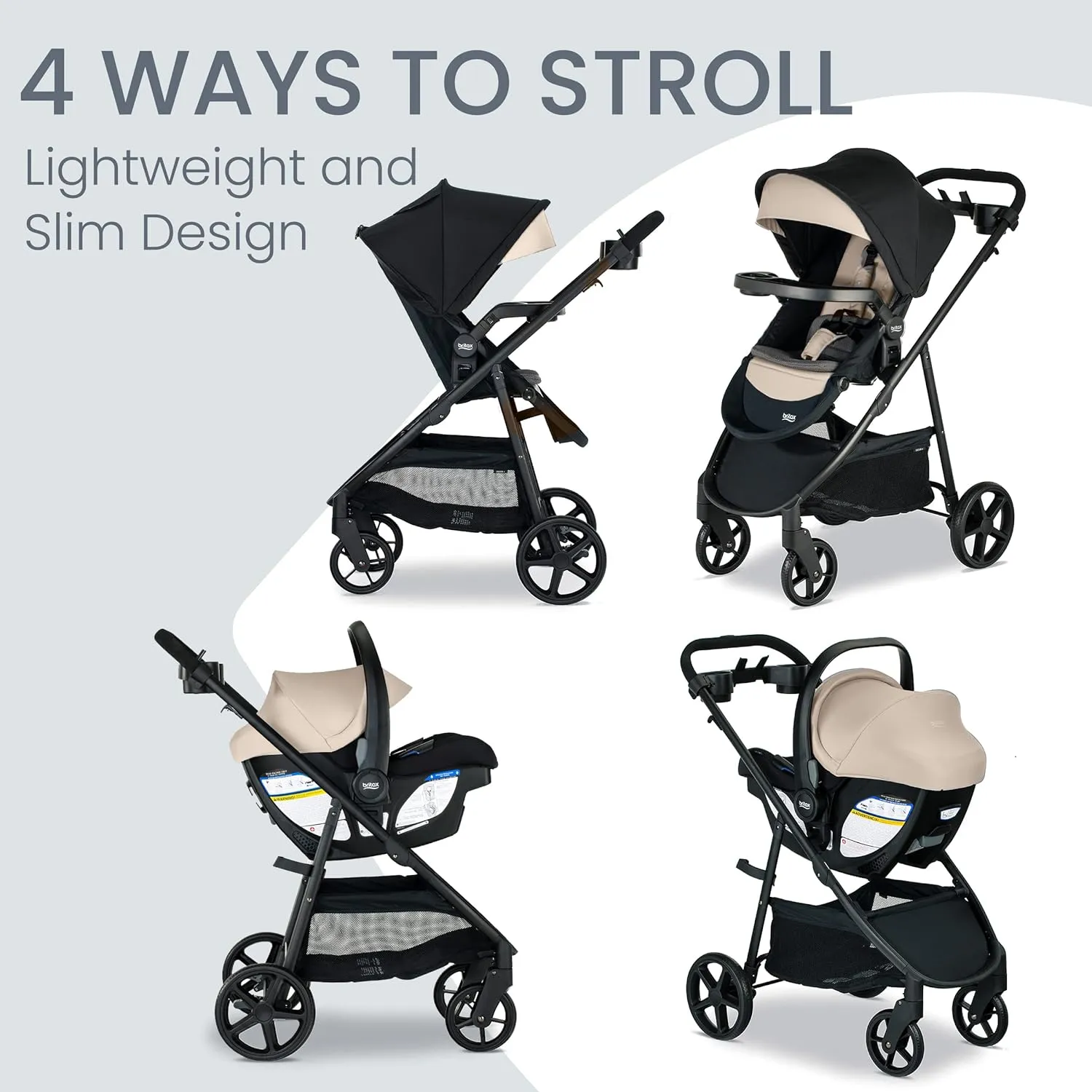 Britax Willow Brook S  Baby Travel System, Infant Car Seat and Stroller Combo with Alpine Base, ClickTight Technology, SafeWash Insert and Cover, Sand Onyx