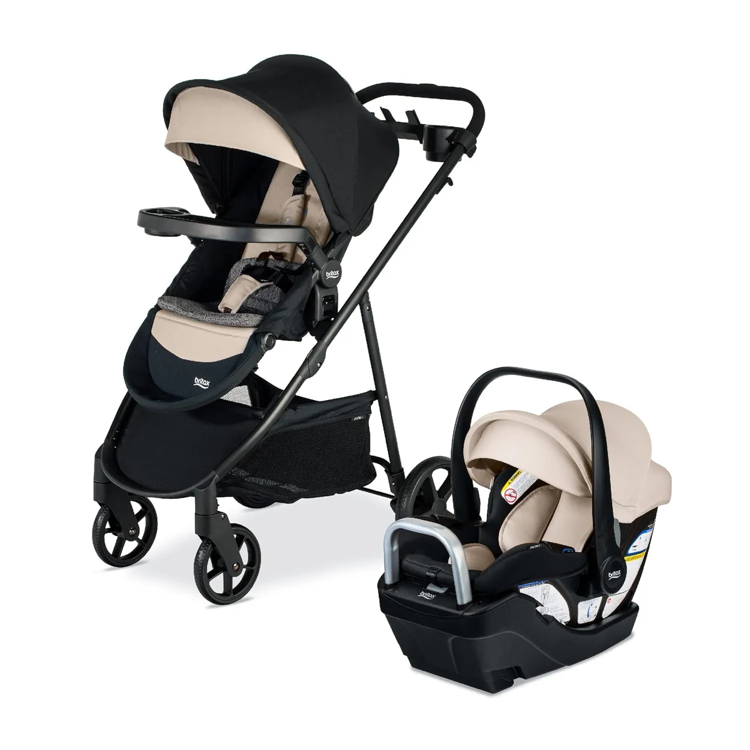 Britax Willow Brook S  Baby Travel System, Infant Car Seat and Stroller Combo with Alpine Base, ClickTight Technology, SafeWash Insert and Cover, Sand Onyx