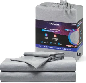 Brookstone Comfort Queen Sheet Set - Innovative Cooling Sheets for Hot Sleepers - Deep Sleep with Temperature Regulation - 4-Piece Set of Soft Flat, Fitted Sheet, & Two Pillowcases - Gray