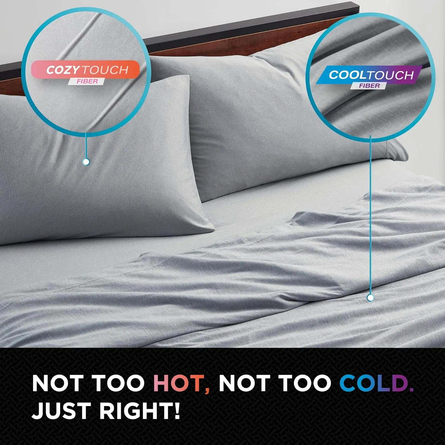 Brookstone Comfort Queen Sheet Set - Innovative Cooling Sheets for Hot Sleepers - Deep Sleep with Temperature Regulation - 4-Piece Set of Soft Flat, Fitted Sheet, & Two Pillowcases - Gray