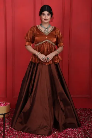 Brown Thread Top & Lehenga Set