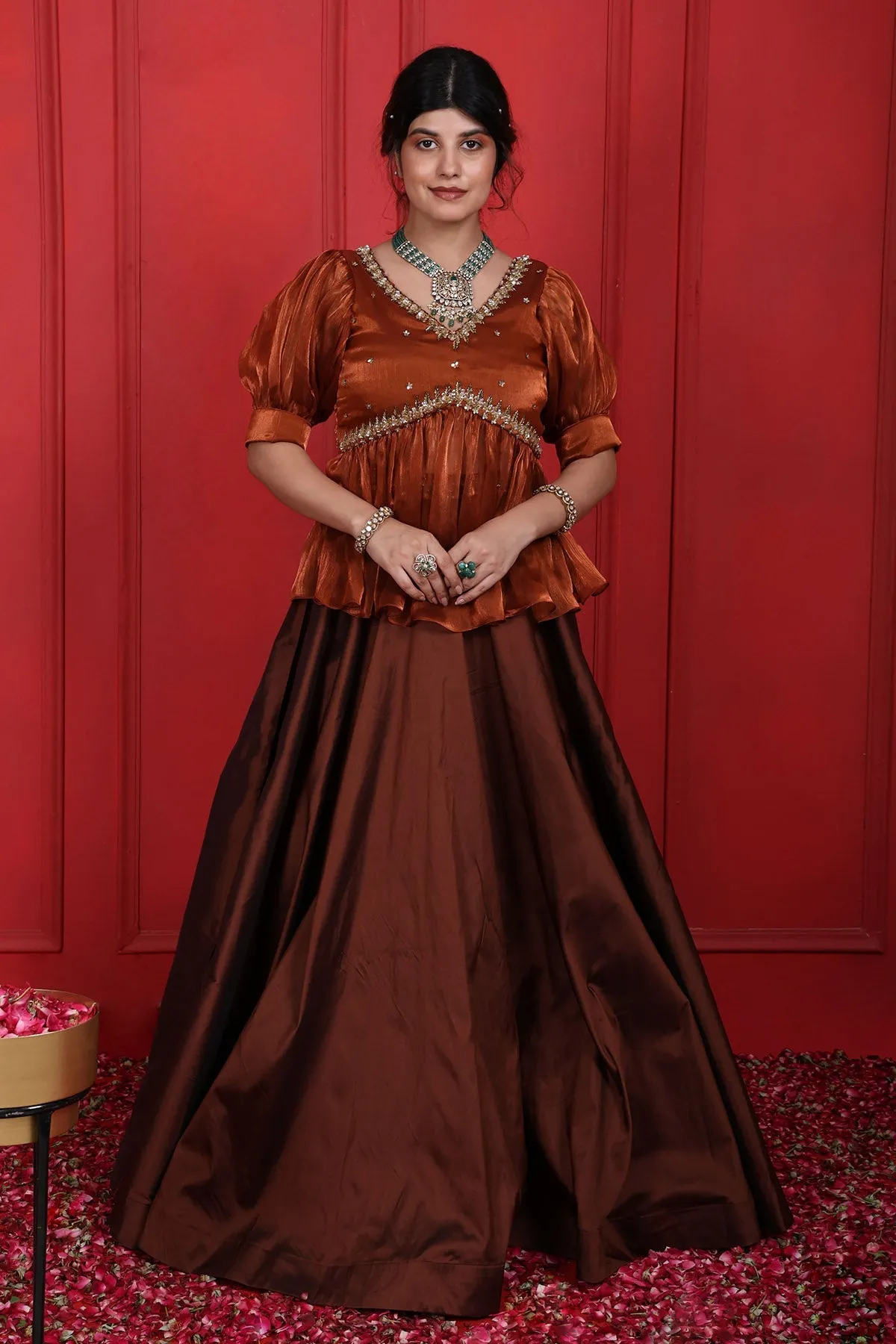 Brown Thread Top & Lehenga Set