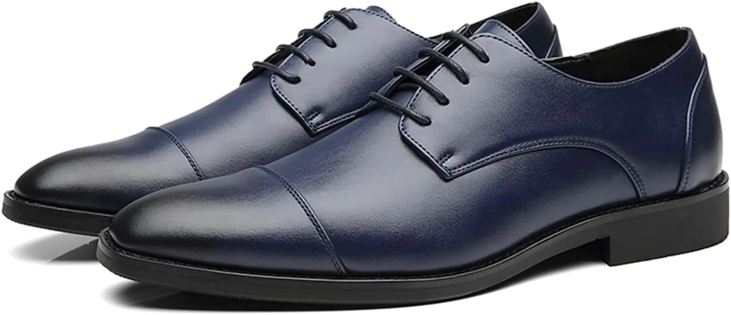 ByErz Men's Dress Shoes Oxford Leather Stylish Lace-Up Wingtip Brogues Business Casual Formal Derby Shoes