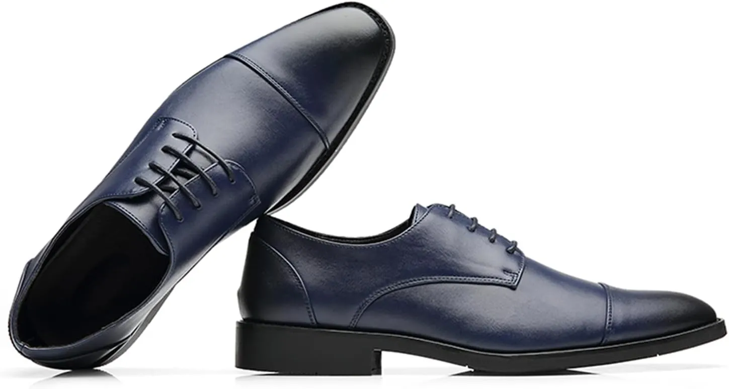 ByErz Men's Dress Shoes Oxford Leather Stylish Lace-Up Wingtip Brogues Business Casual Formal Derby Shoes