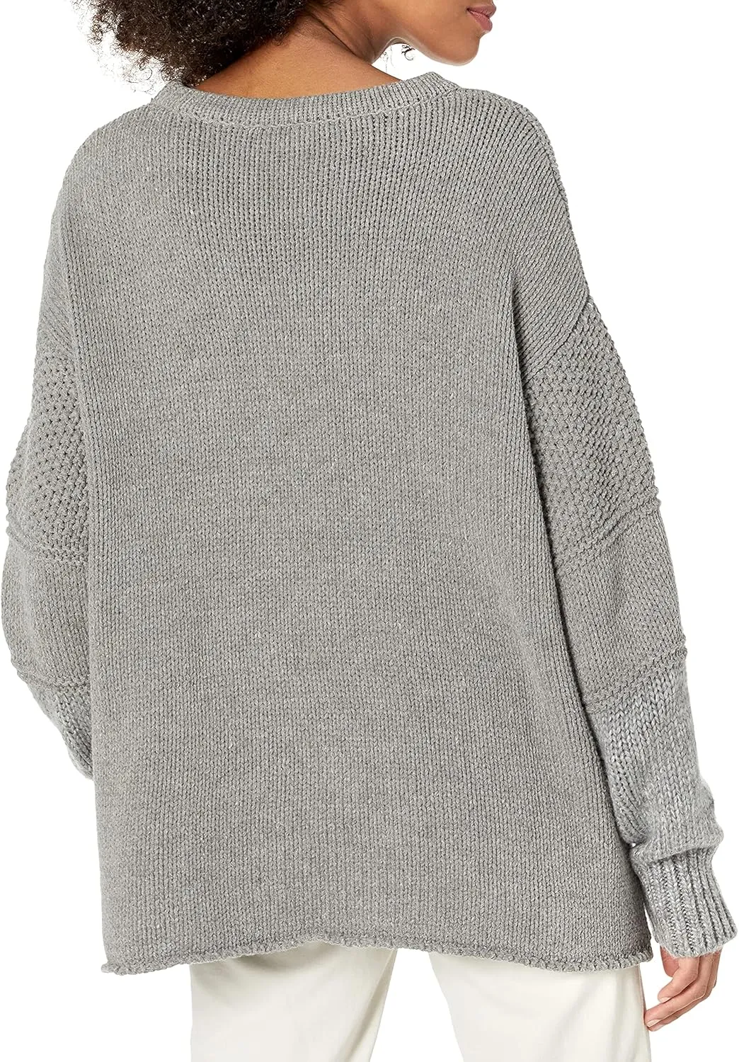 Cable Stitch Women's Mixed Stitch Long-Sleeve Oversized Sweater - Soft Crewneck Slouchy Casual Pullover Top