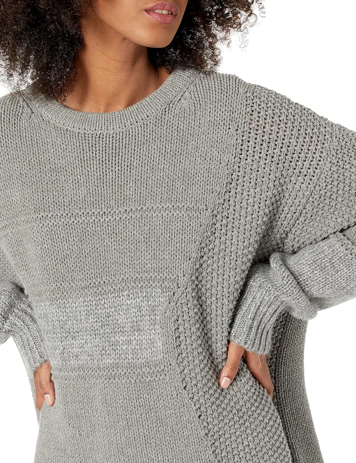 Cable Stitch Women's Mixed Stitch Long-Sleeve Oversized Sweater - Soft Crewneck Slouchy Casual Pullover Top