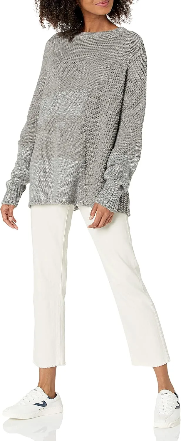 Cable Stitch Women's Mixed Stitch Long-Sleeve Oversized Sweater - Soft Crewneck Slouchy Casual Pullover Top