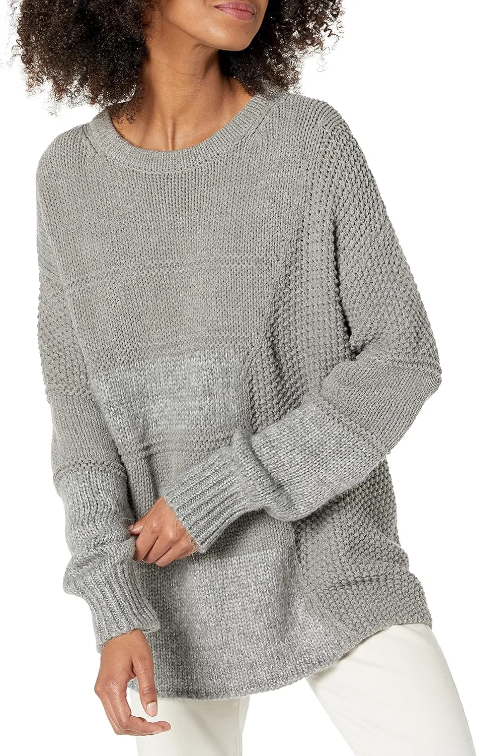 Cable Stitch Women's Mixed Stitch Long-Sleeve Oversized Sweater - Soft Crewneck Slouchy Casual Pullover Top