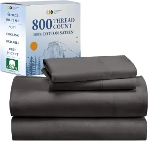 California Design Den Luxury 100% Cotton Sheets King Size Sheet Set - Buttery Soft 800 Thread Count Sateen- Beats Fake Egyptian Claim, Bedding Set with Durable Deep Pocket Fitted Sheet (Grey)
