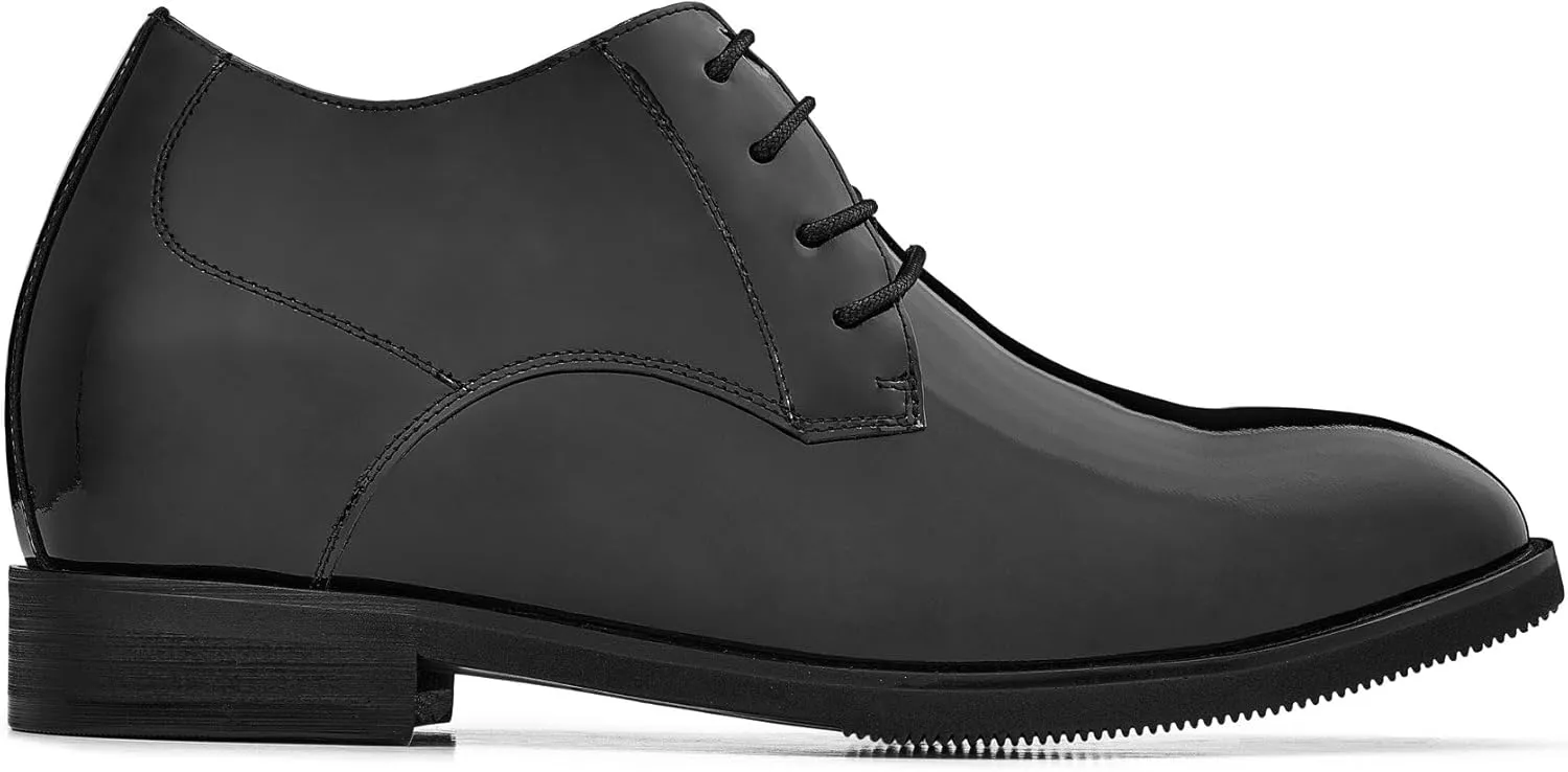 CALTO Men's Invisible Height Increasing Elevator Shoes - Black Patent Leather Lace-up Formal Dress Oxfords - 3.4 Inches Taller - K8010 - Size 9 D(M) US