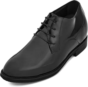 CALTO Men's Invisible Height Increasing Elevator Shoes - Black Patent Leather Lace-up Formal Dress Oxfords - 3.4 Inches Taller - K8010 - Size 9 D(M) US