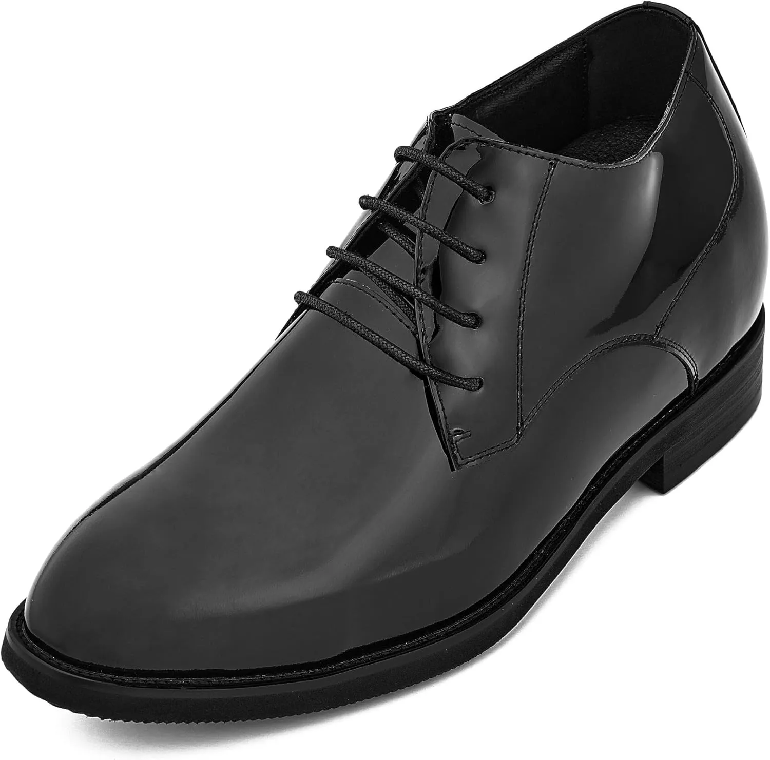 CALTO Men's Invisible Height Increasing Elevator Shoes - Black Patent Leather Lace-up Formal Dress Oxfords - 3.4 Inches Taller - K8010 - Size 9 D(M) US
