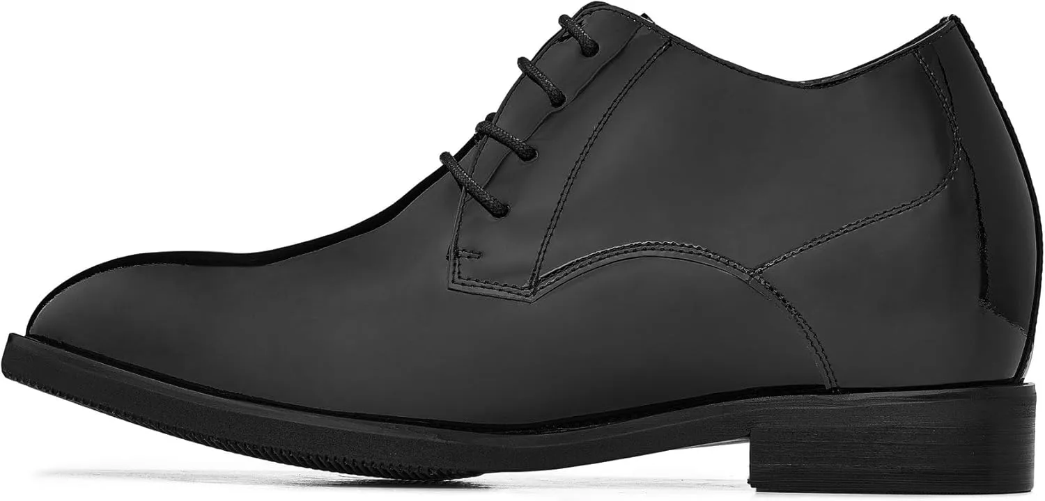 CALTO Men's Invisible Height Increasing Elevator Shoes - Black Patent Leather Lace-up Formal Dress Oxfords - 3.4 Inches Taller - K8010 - Size 9 D(M) US