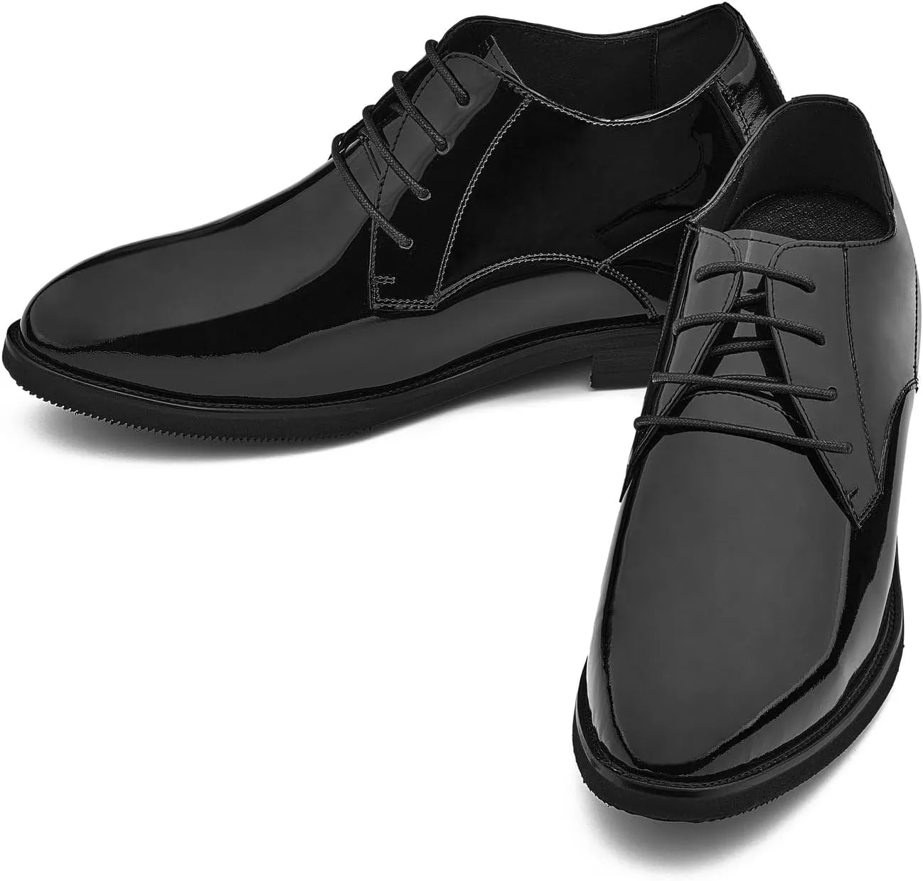 CALTO Men's Invisible Height Increasing Elevator Shoes - Black Patent Leather Lace-up Formal Dress Oxfords - 3.4 Inches Taller - K8010 - Size 9 D(M) US
