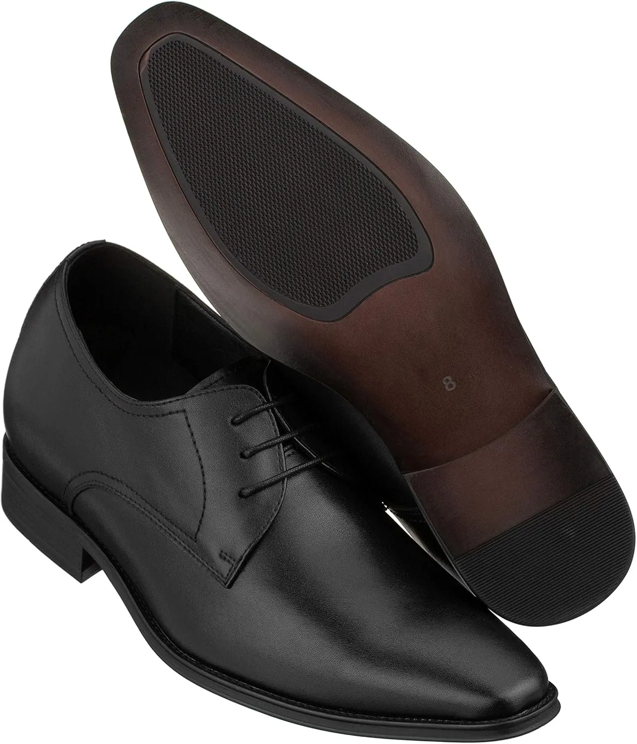 CALTO Men's Invisible Height Increasing Elevator Shoes - Black Premium Leather Lace-up Formal Derby Oxfords - 2.8 Inches Taller - Y5011 - Size 9 D(M) US