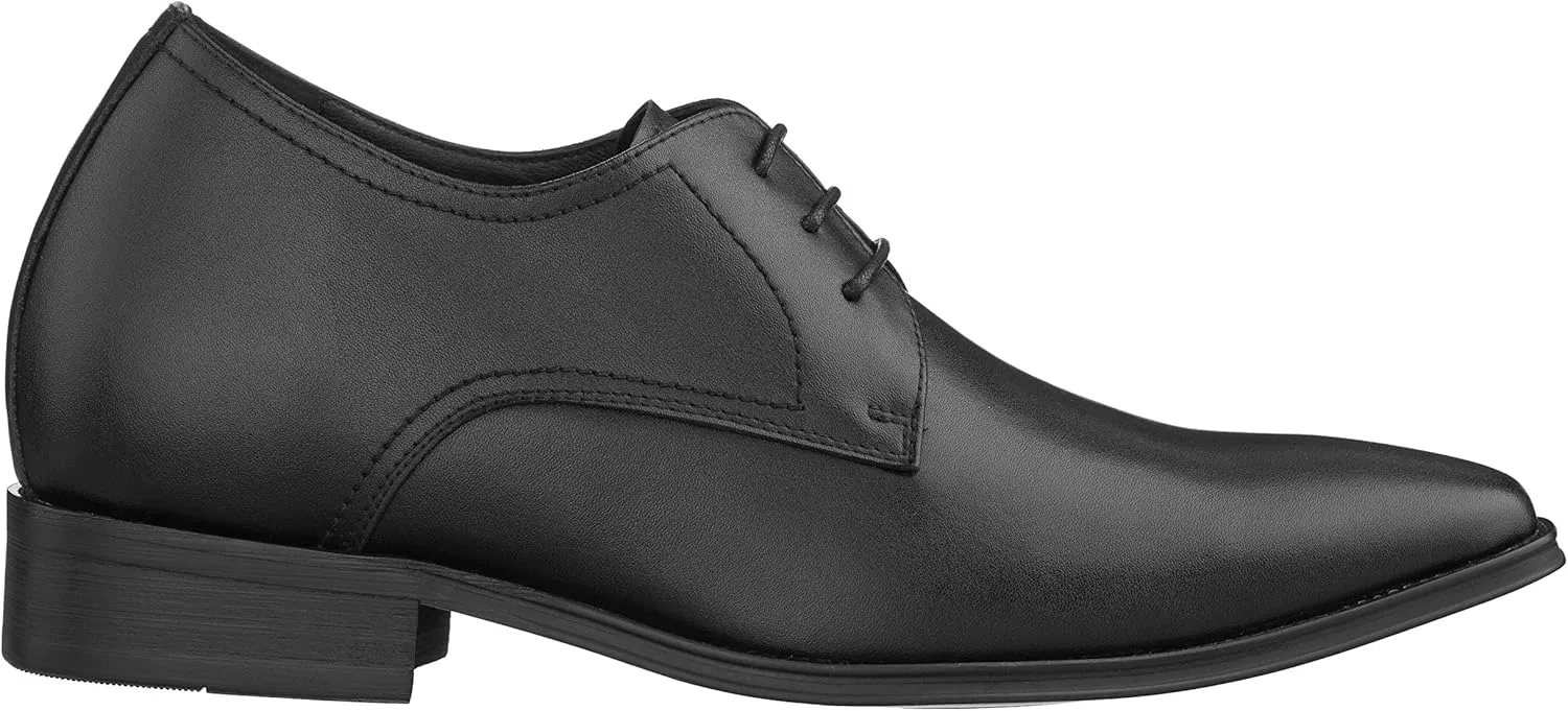 CALTO Men's Invisible Height Increasing Elevator Shoes - Black Premium Leather Lace-up Formal Derby Oxfords - 2.8 Inches Taller - Y5011 - Size 9 D(M) US
